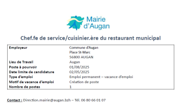 Chef.fe de service - cusinier.ère du Restaurant municipal -